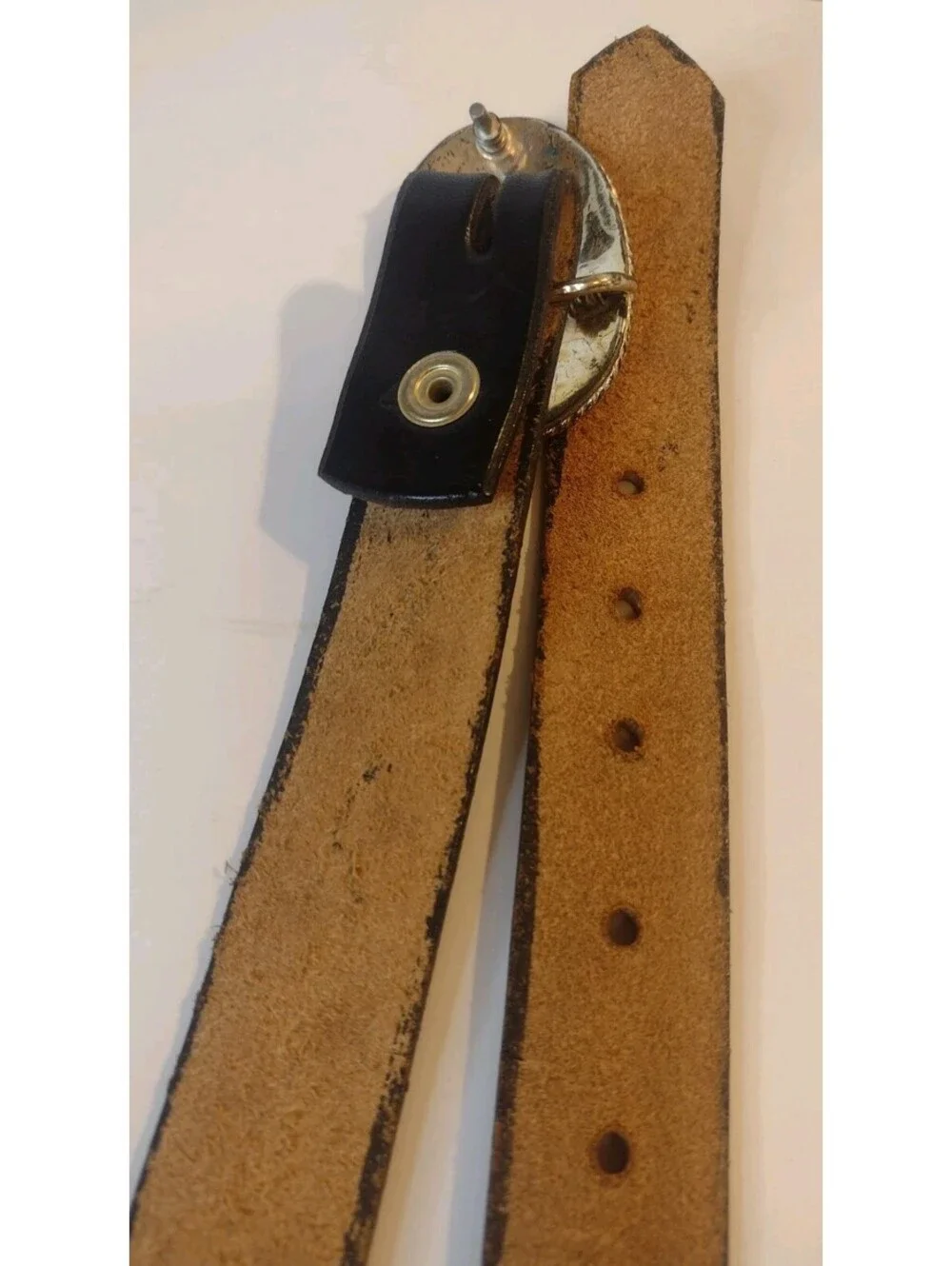 Vintage 70s Hand Tooled Leather Belt Alpaca Mexico Cowboy Boot Buckle Western
